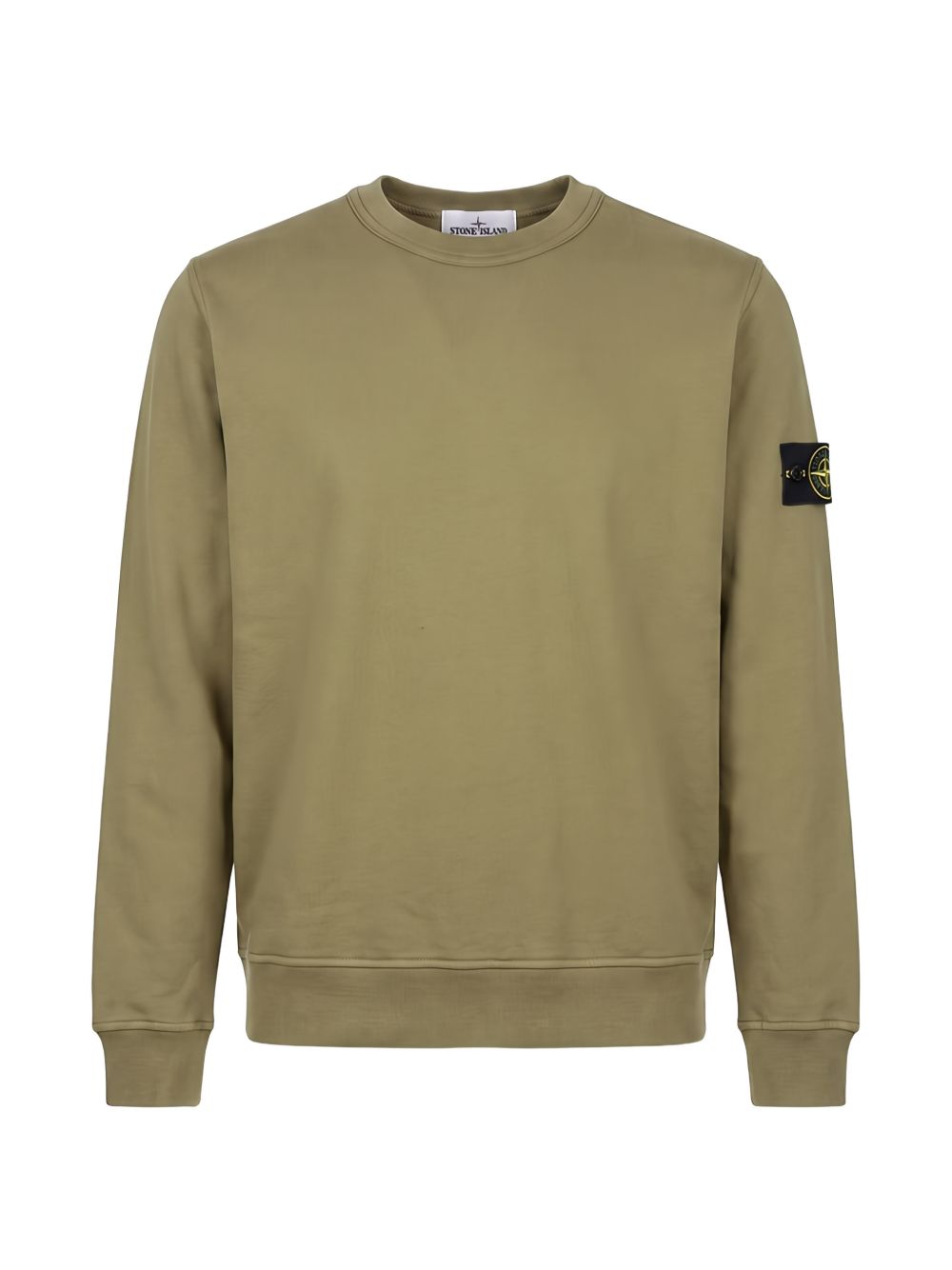 STONE ISLAND Felpa verde in cotone a girocollo con patch logo