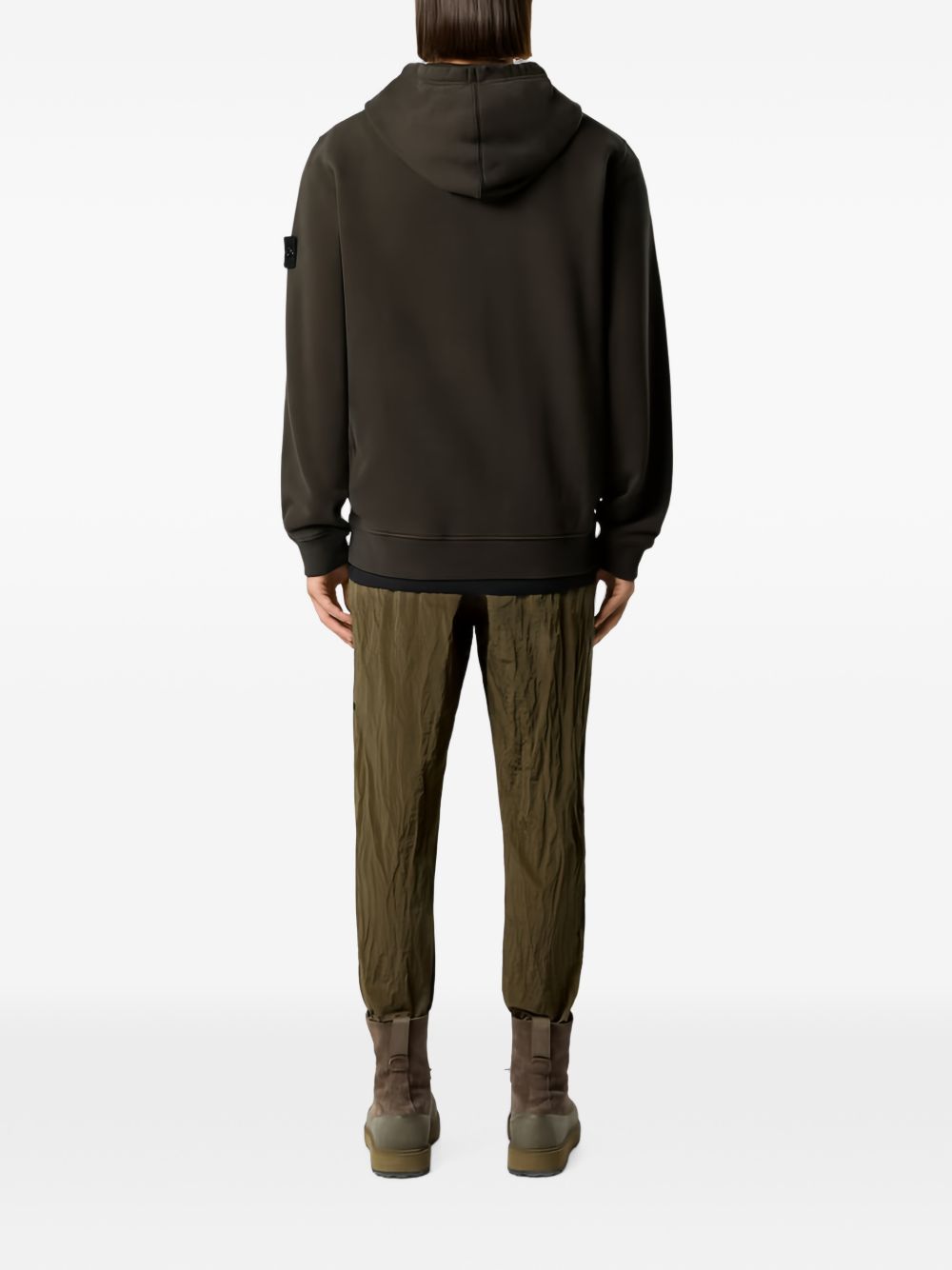 STONE ISLAND Felpa nera con cappuccio e patch logo firmata