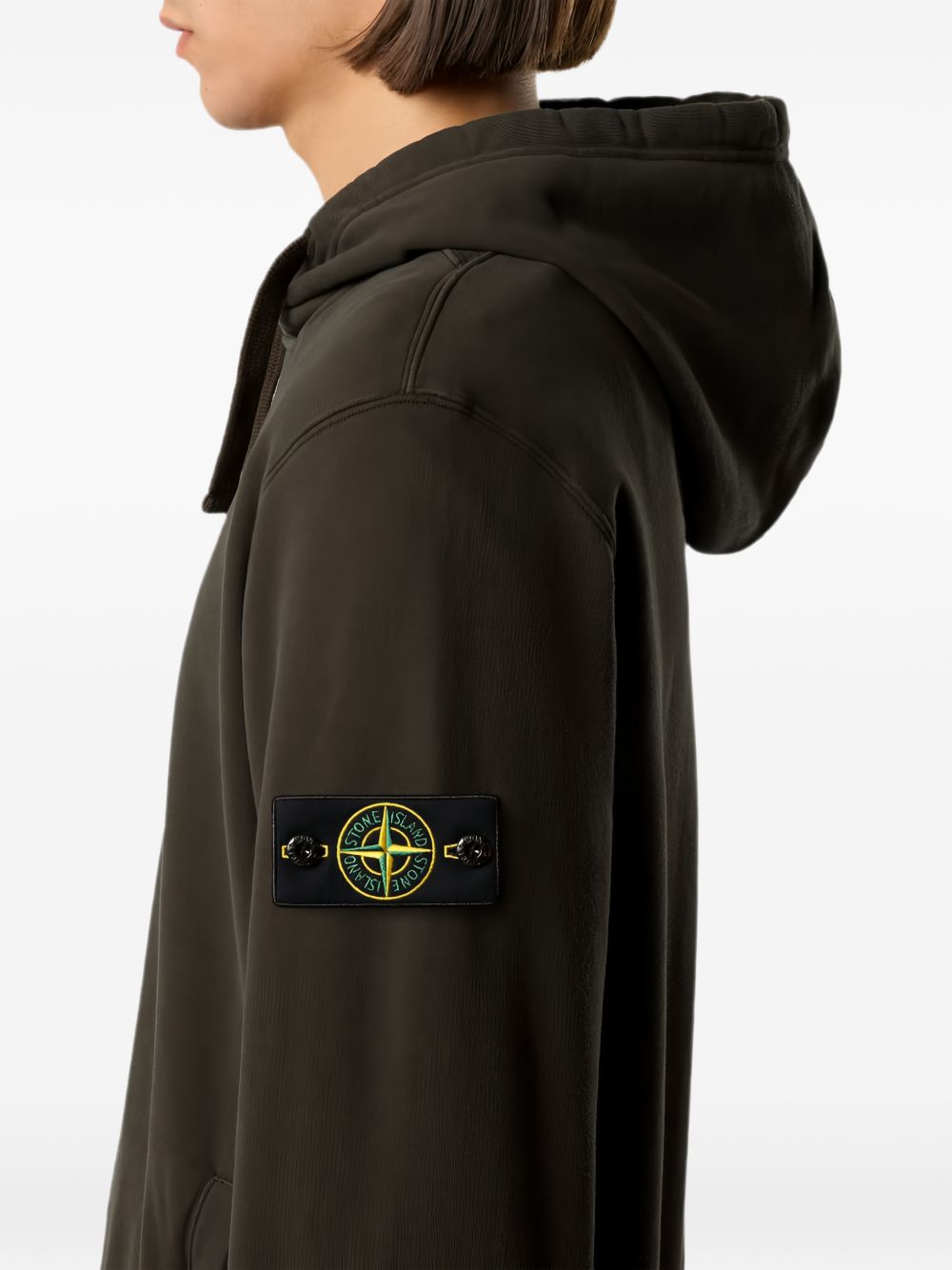 STONE ISLAND Felpa nera con cappuccio e patch logo firmata