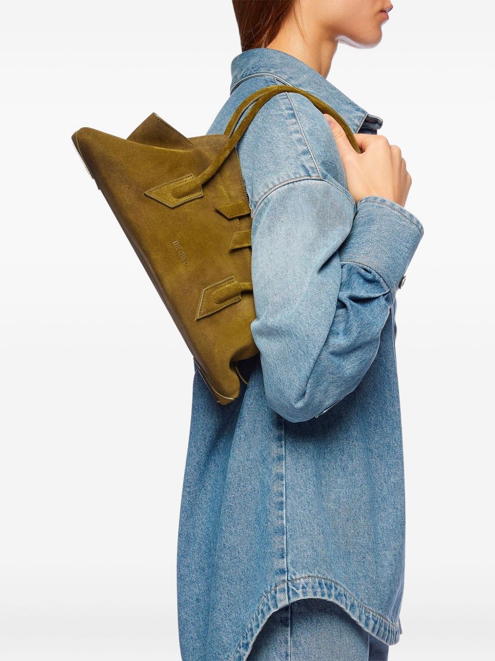 THE ATTICO Borsa a spalla La Passeggiata Small in suede verde oliva