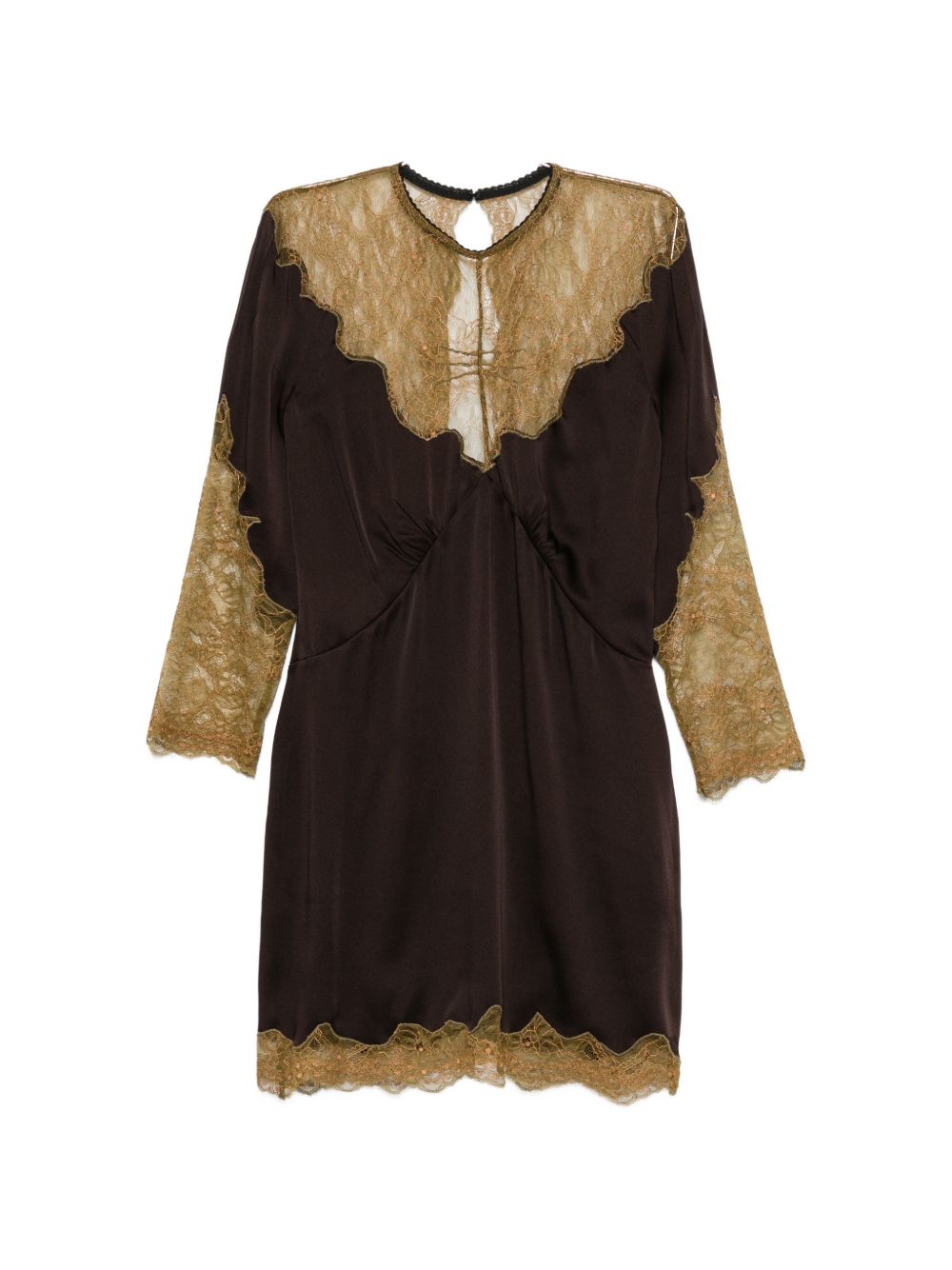 THE ATTICO Mini abito in satin e pizzo marrone e verde