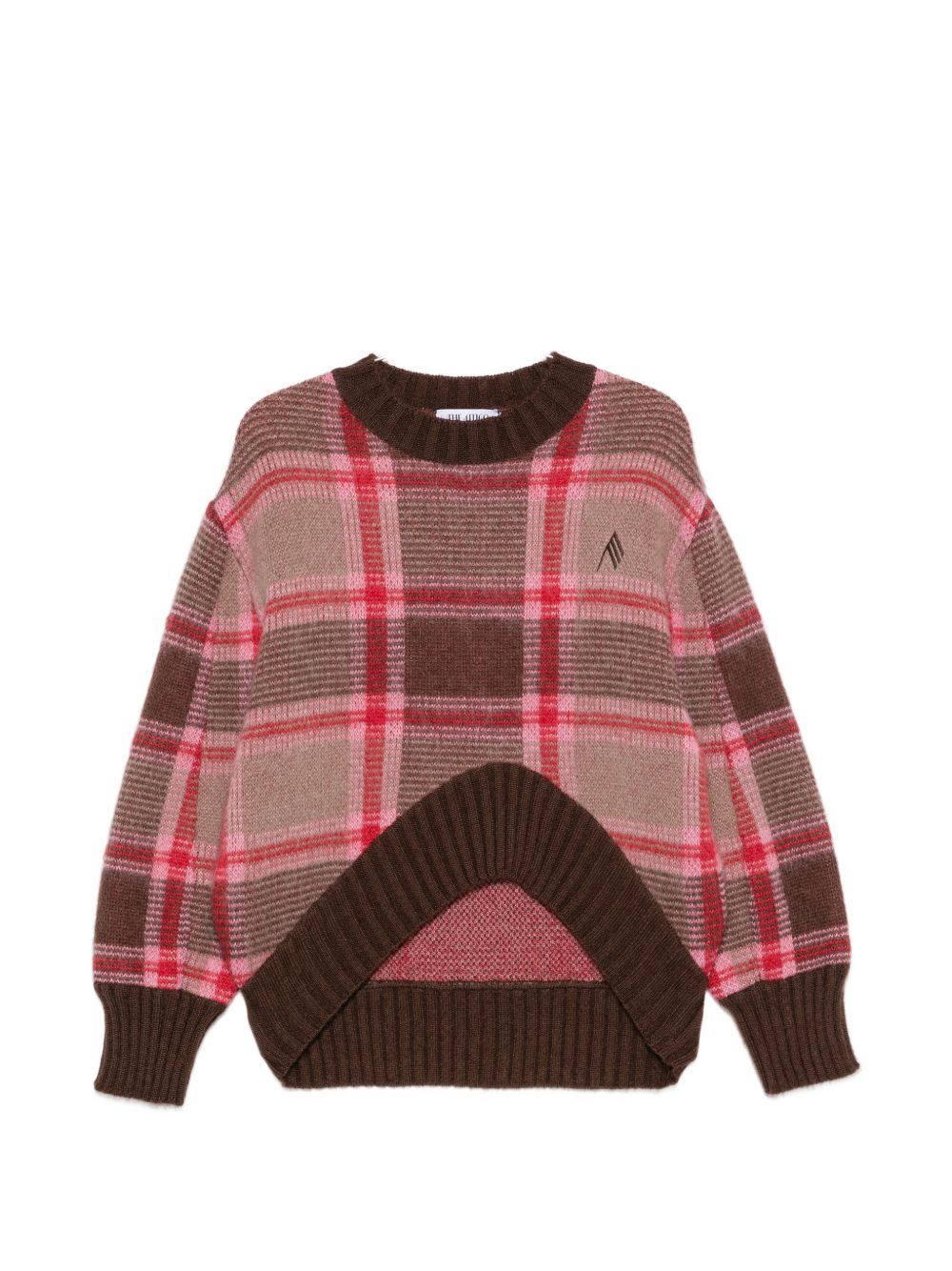 THE ATTICO Maglione girocollo in lana e mohair con motivo check caffè e rosa