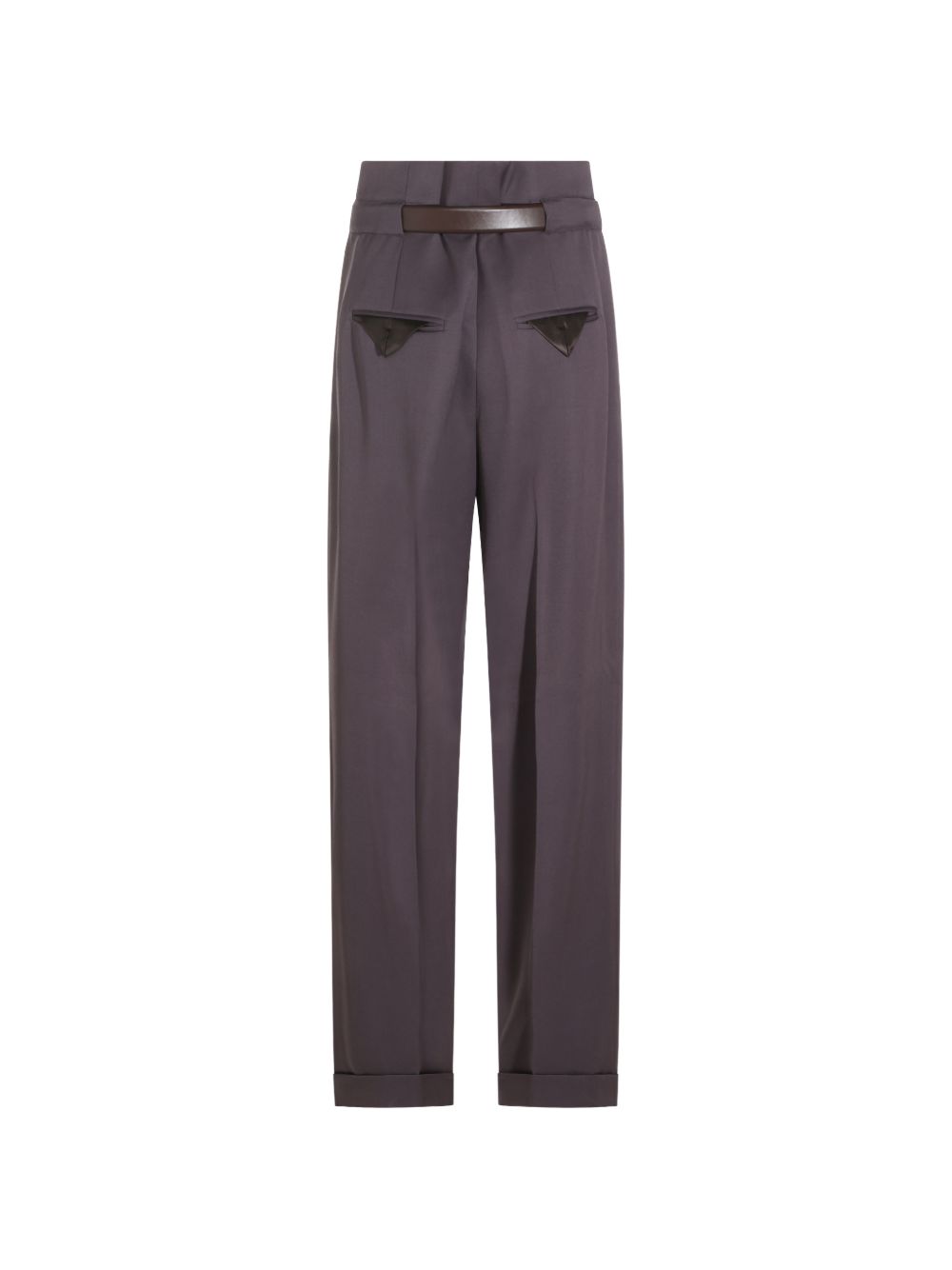 THE ATTICO Pantaloni grigi a vita alta in lana con cintura integrata