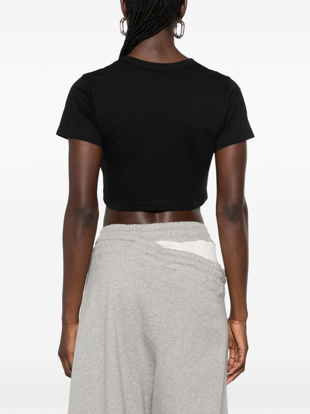 THE ATTICO T-shirt crop con logo ricamato in cotone nero