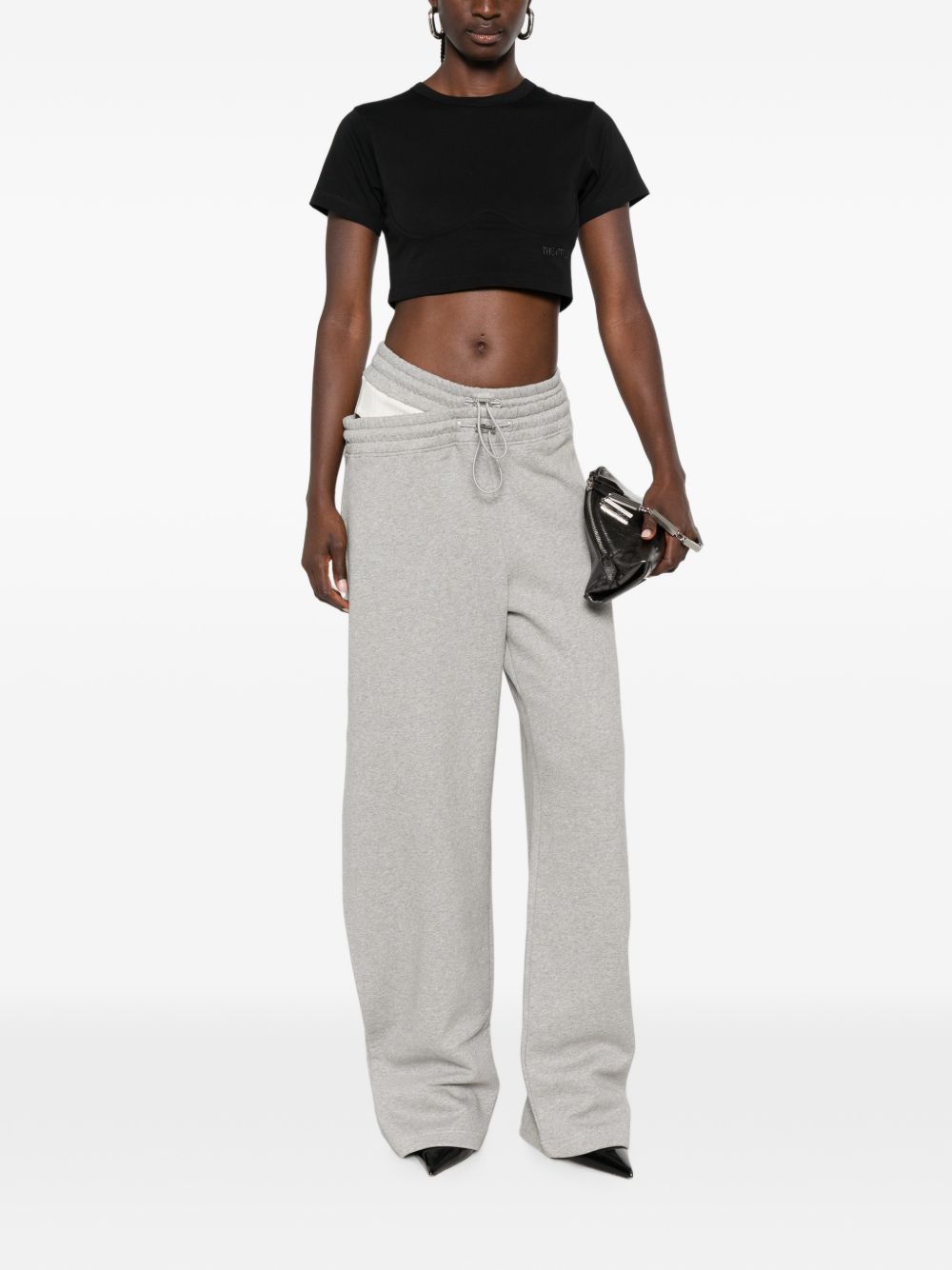 THE ATTICO T-shirt crop con logo ricamato in cotone nero