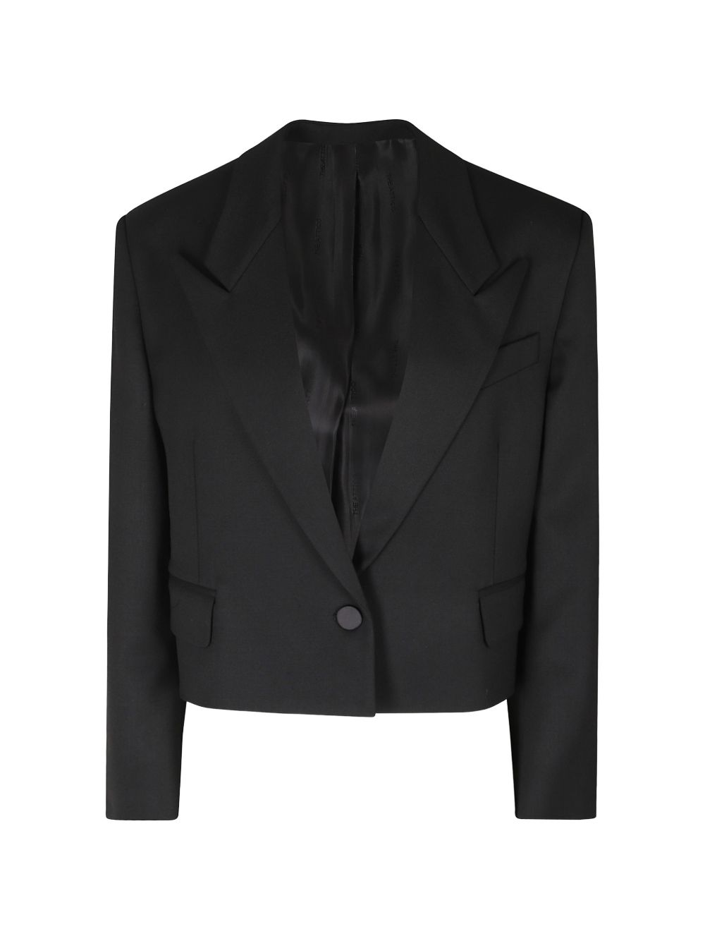 THE ATTICO Superattico10 blazer nero boxy cropped in gabardine di lana