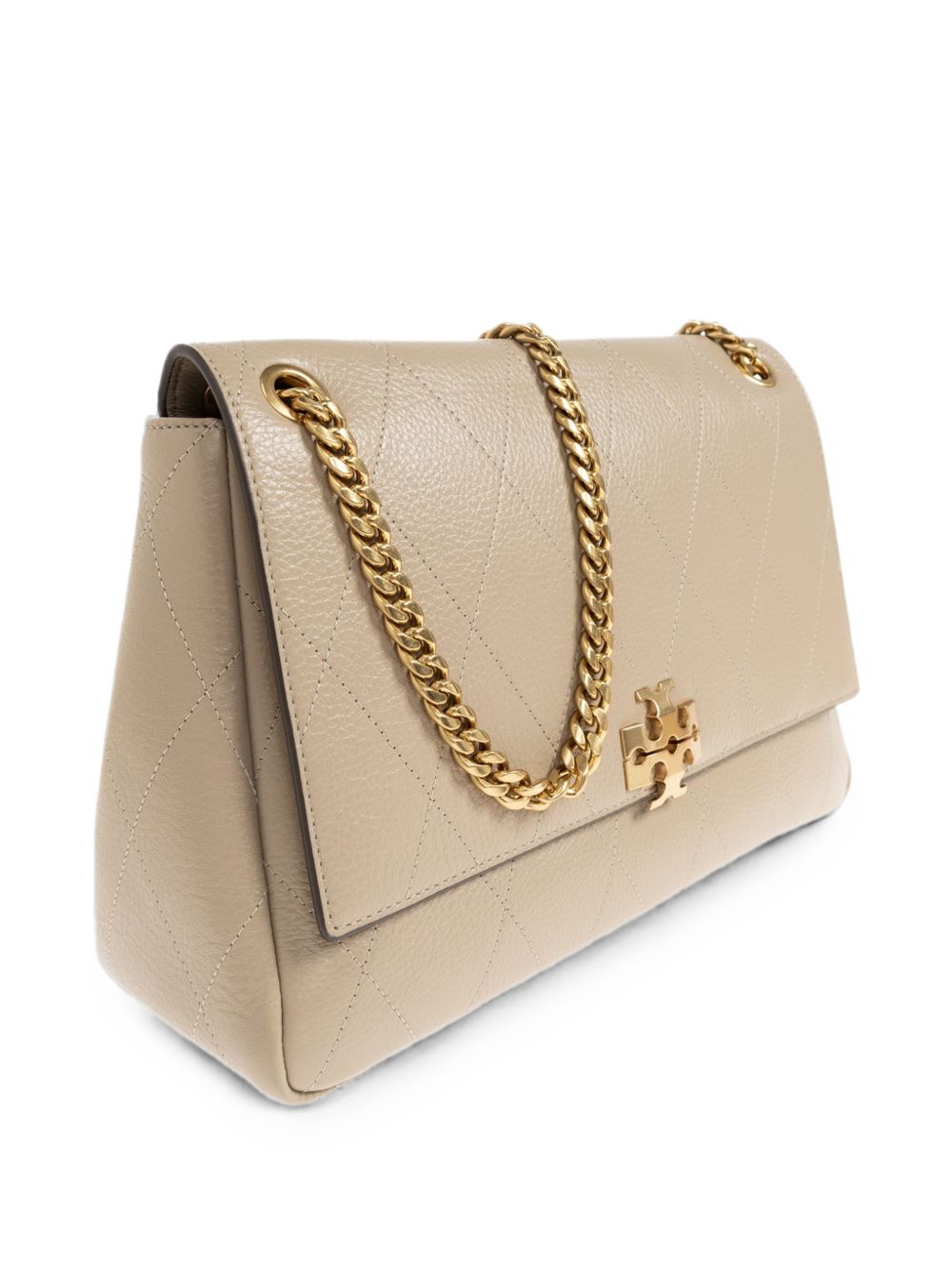 TORY BURCH Borsa Charlie Quilted Shoulder Bag in pelle beige trapuntata