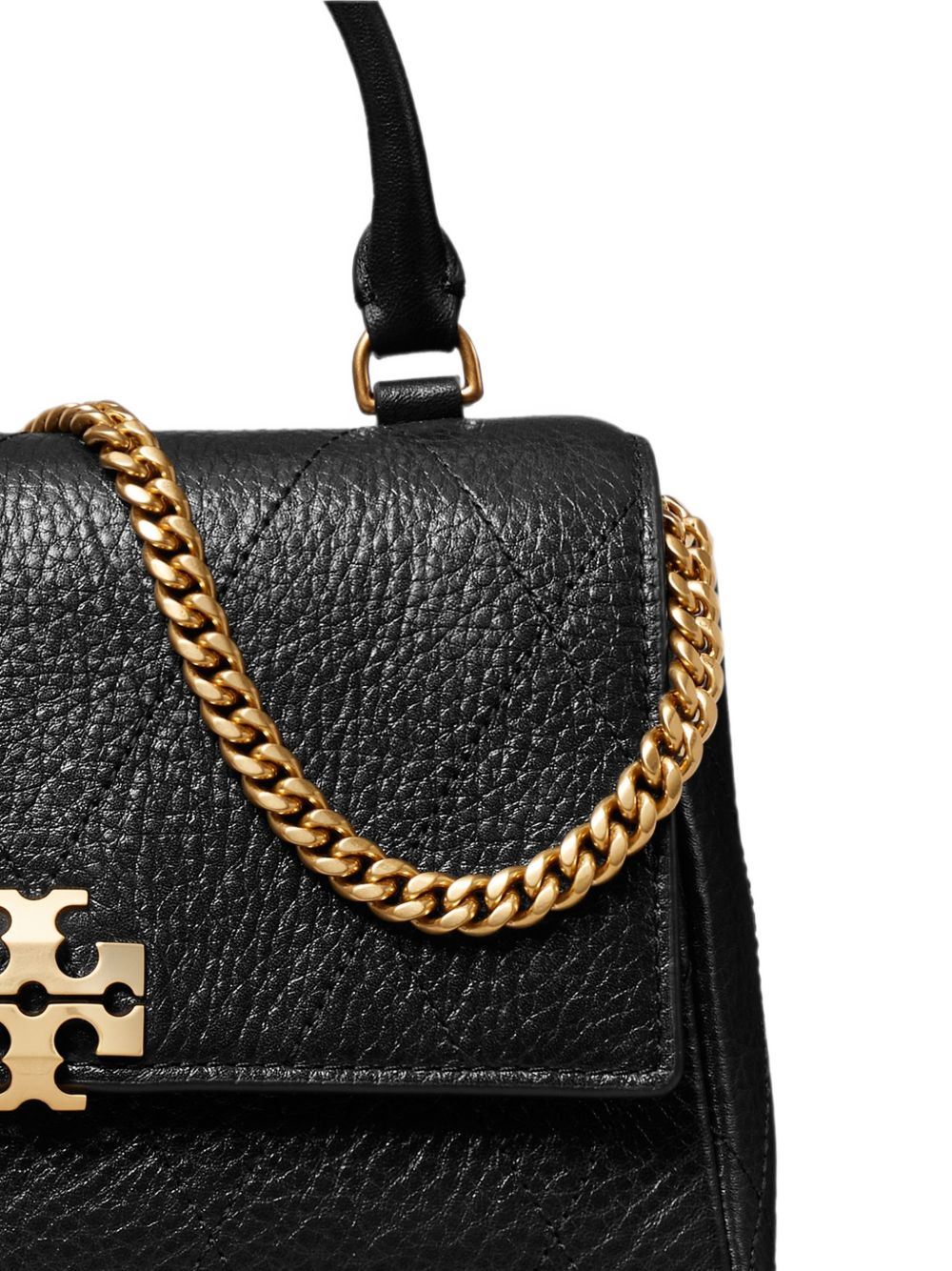 TORY BURCH Borsa a mano Charlie in pelle nera con logo e catena dorata