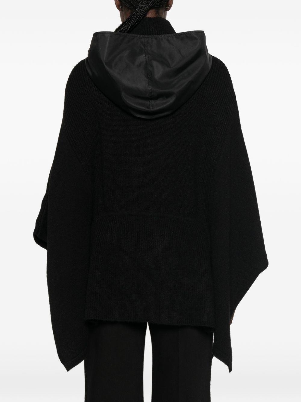 TWINSET Poncho nero con zip e cappuccio