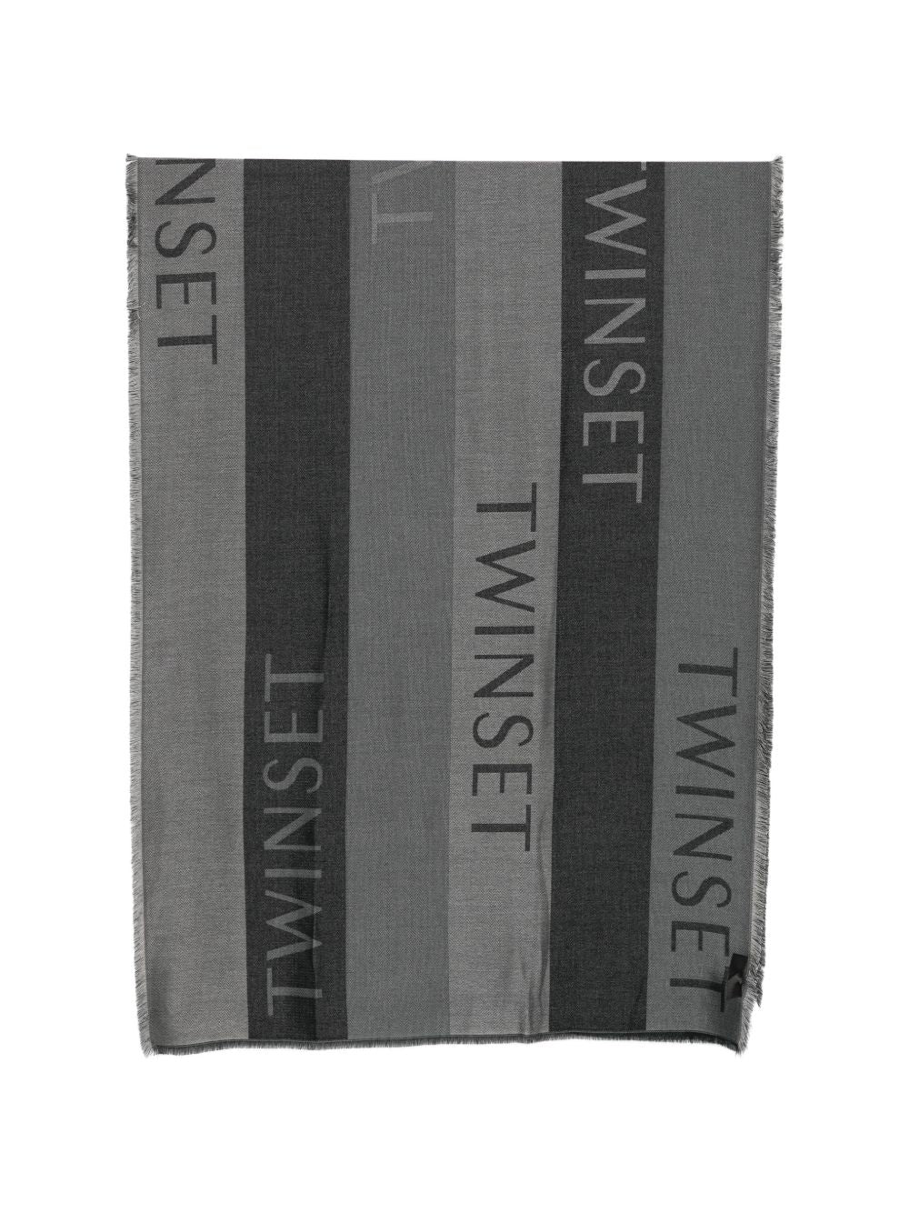 TWINSET Sciarpa grigia a righe con logo frontale e motivo logo all-over
