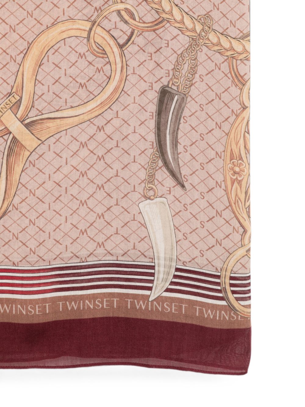 TWINSET Foulard rosso in misto lana con stampa grafica a catenina