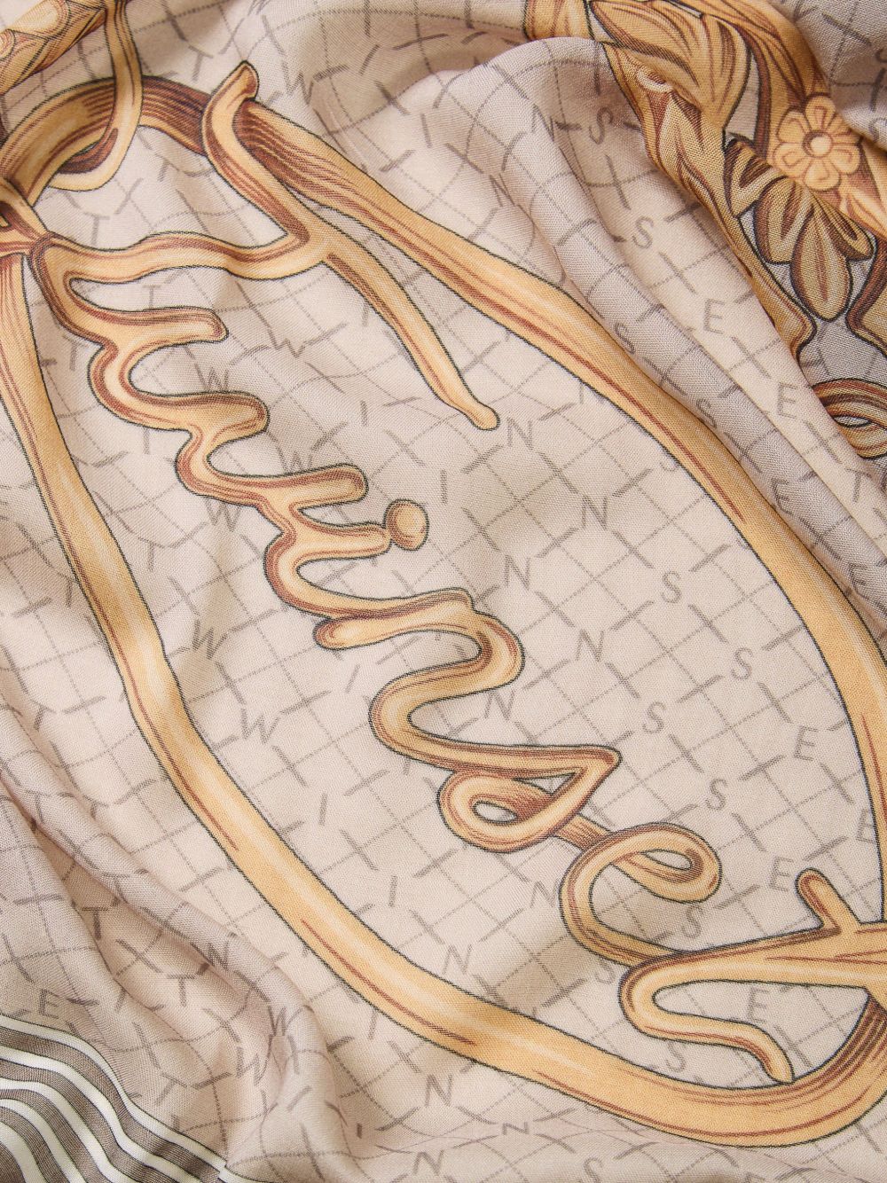 TWINSET Foulard grigio in misto lana con stampa grafica a catenina