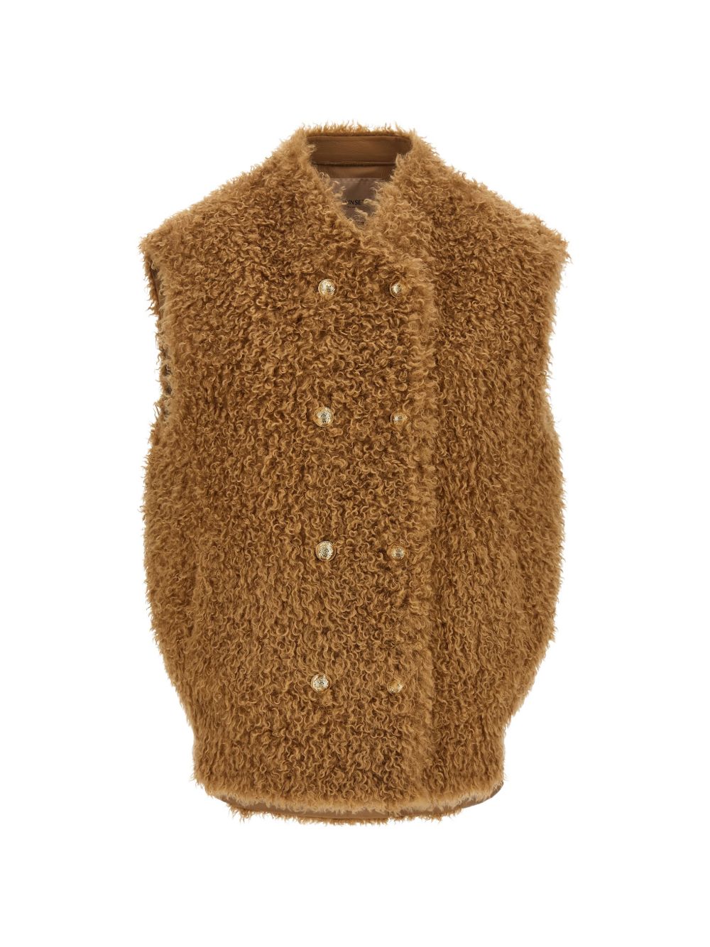 TWINSET Gilet doppiopetto marrone caramello in ecopelliccia