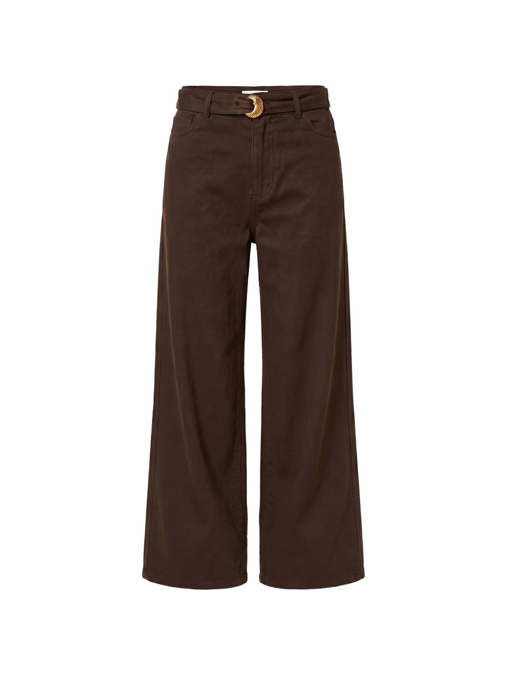 TWINSET Jeans wide leg marroni con cintura e fibbia dorata