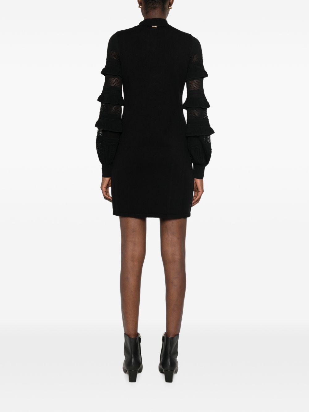 TWINSET Abito corto nero con ruches e inserti semitrasparenti