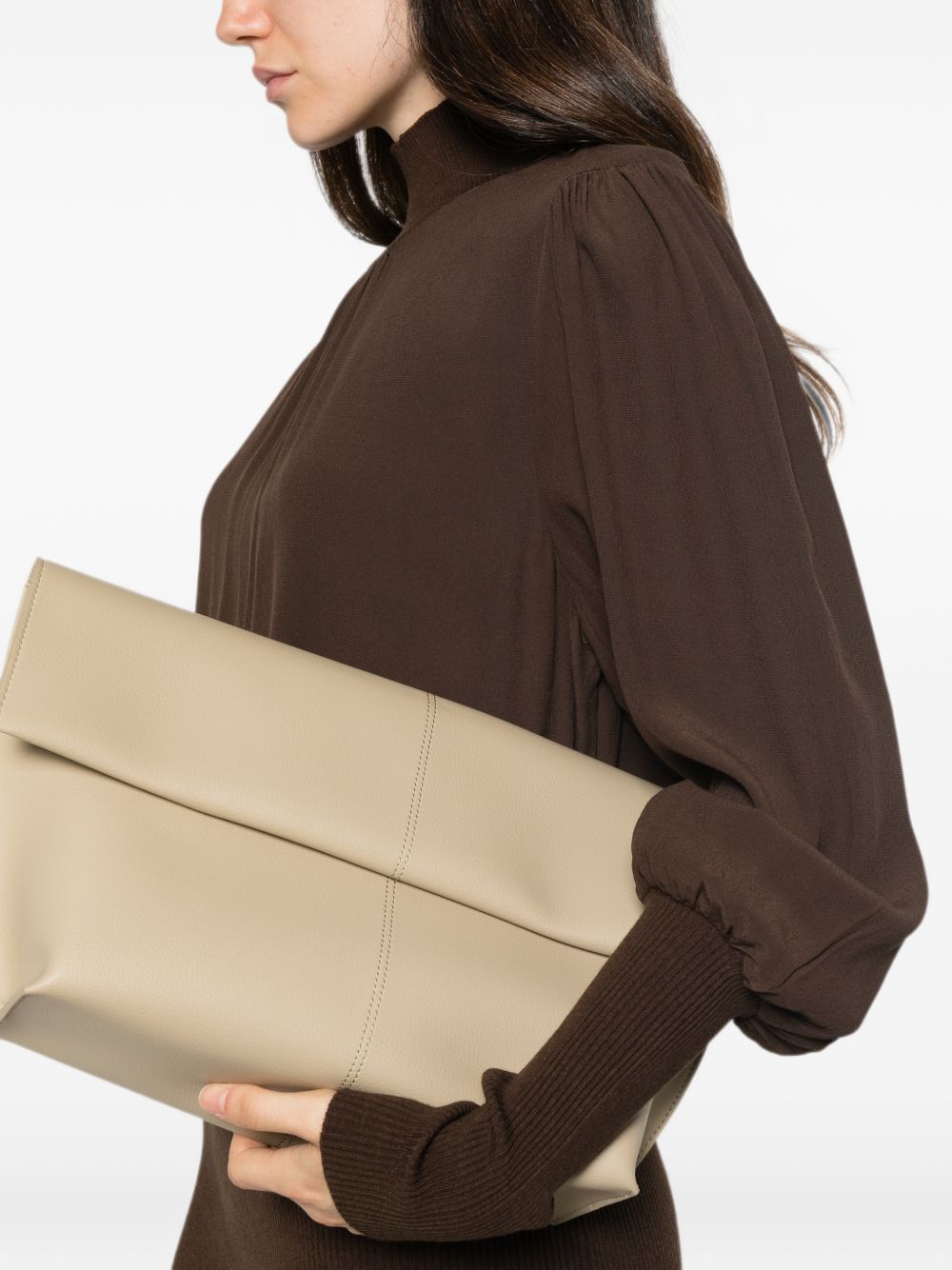 TWINSET Abito lungo in maglia marrone con maniche a sbuffo
