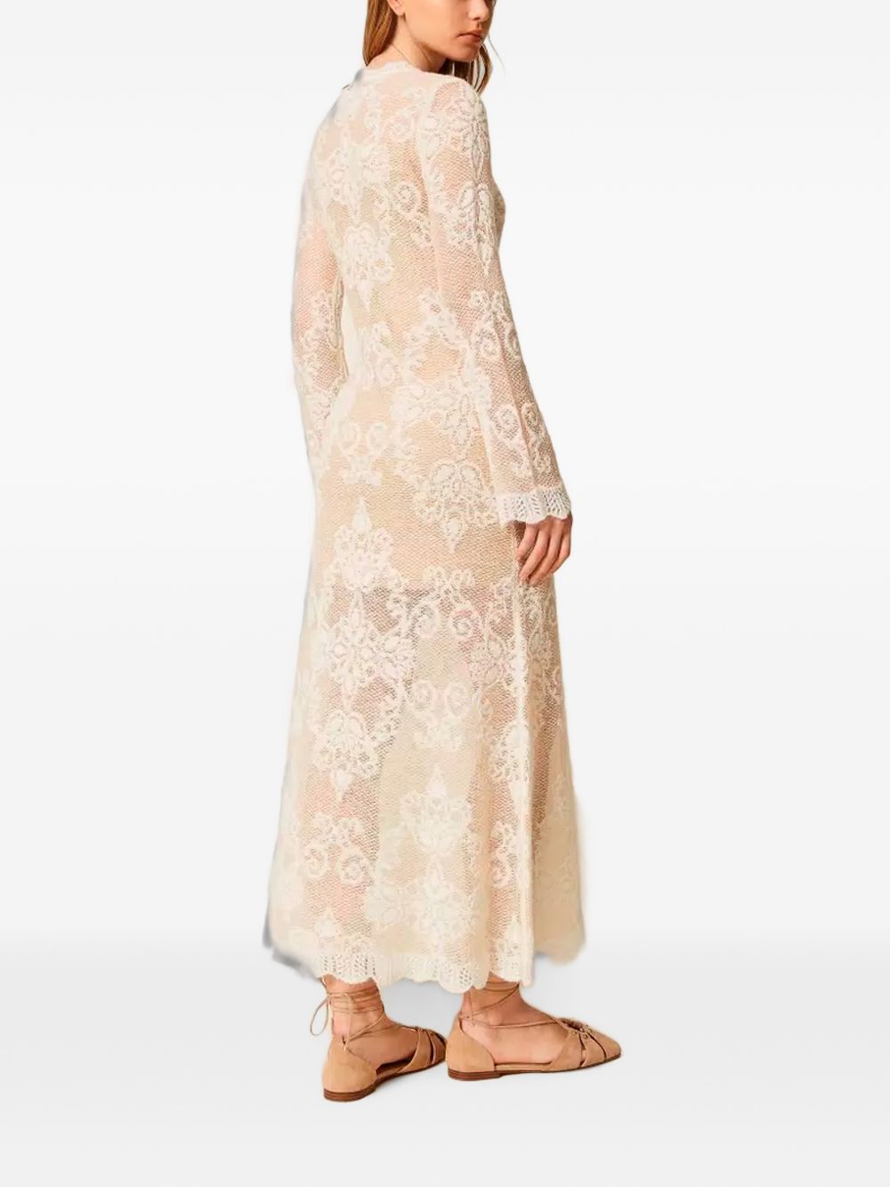 TWINSET Abito lungo color sabbia con pizzo e sottoveste nude
