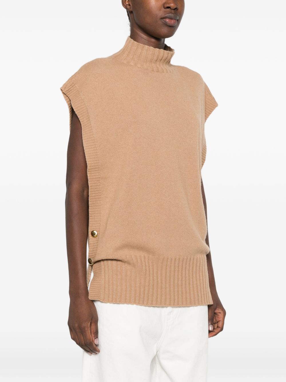 TWINSET Gilet color cammello con collo alto