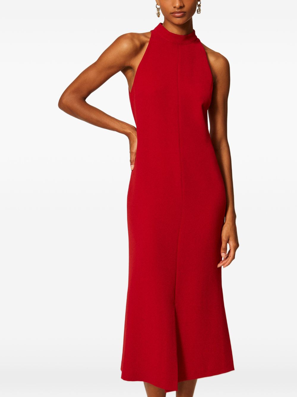 TWINSET Abito midi halter in crepe rosso