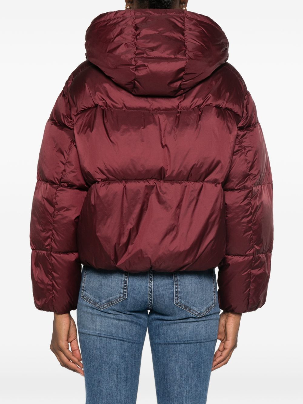 TWINSET Piumino corto lucido color bordeaux con cappuccio