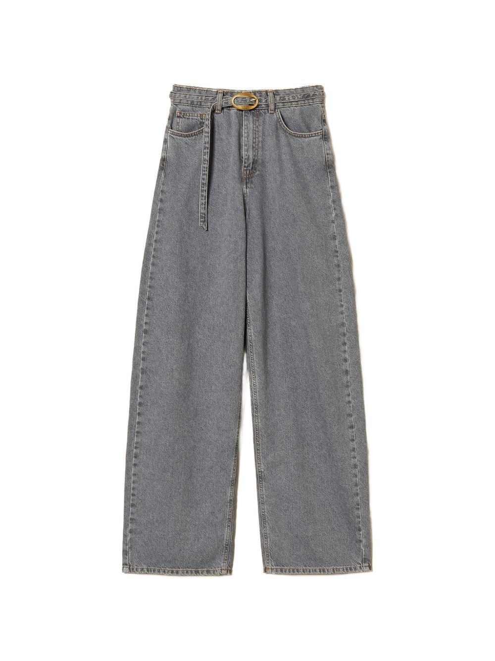 TWINSET Jeans grigi barrel leg con cinturina e fibbia in vita