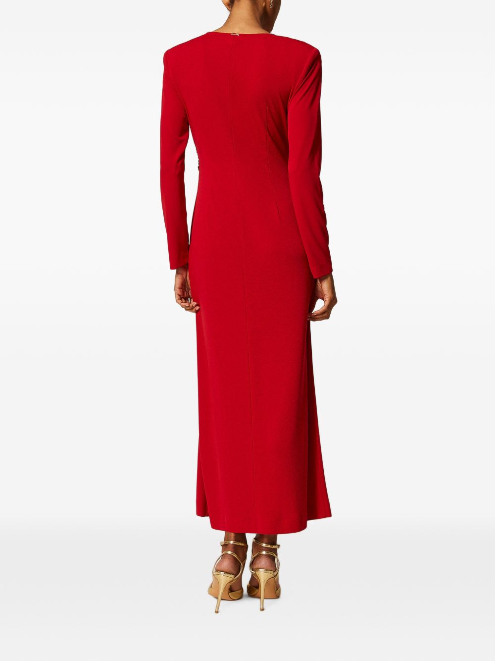 TWINSET Abito lungo rosso drappeggiato con scollo a V