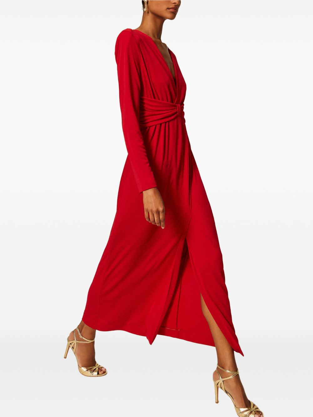 TWINSET Abito lungo rosso drappeggiato con scollo a V