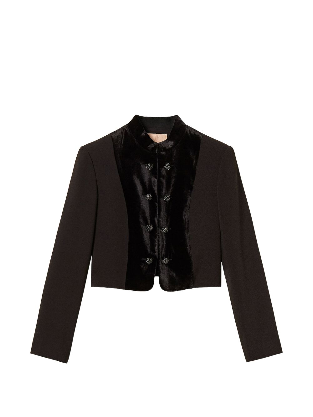 TWINSET Giacca cropped nera con dettagli in velluto
