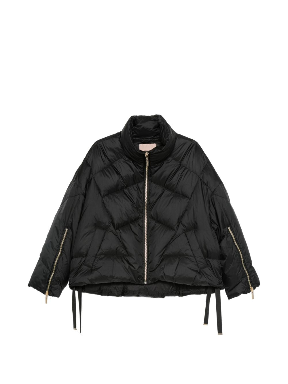 TWINSET Piumino corto nero trapuntato con chiusura con zip