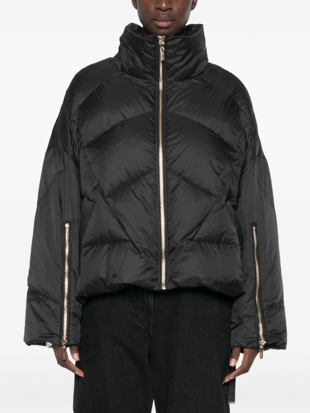 TWINSET Piumino corto nero trapuntato con chiusura con zip