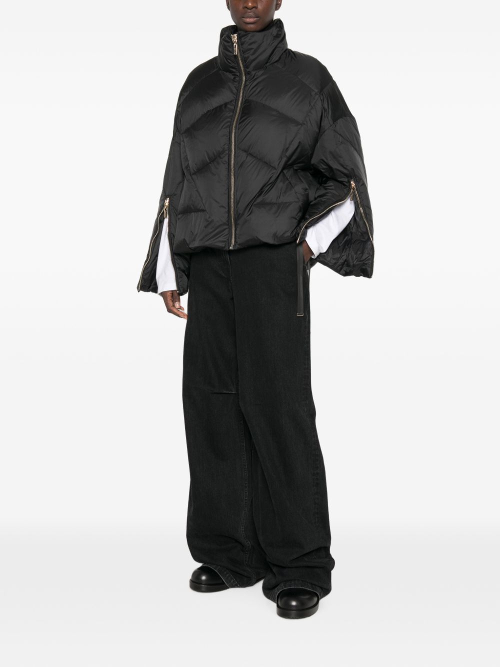 TWINSET Piumino corto nero trapuntato con chiusura con zip