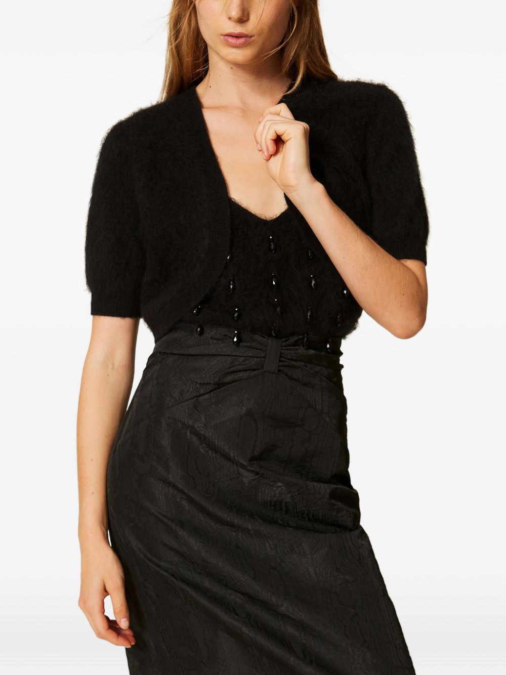 TWINSET Cardigan coprispalle nero a maniche corte in lana