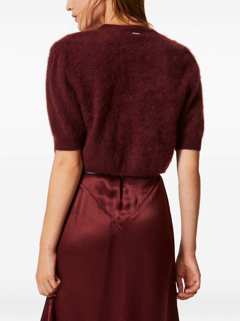 TWINSET Cardigan coprispalle bordeaux a maniche corte in lana