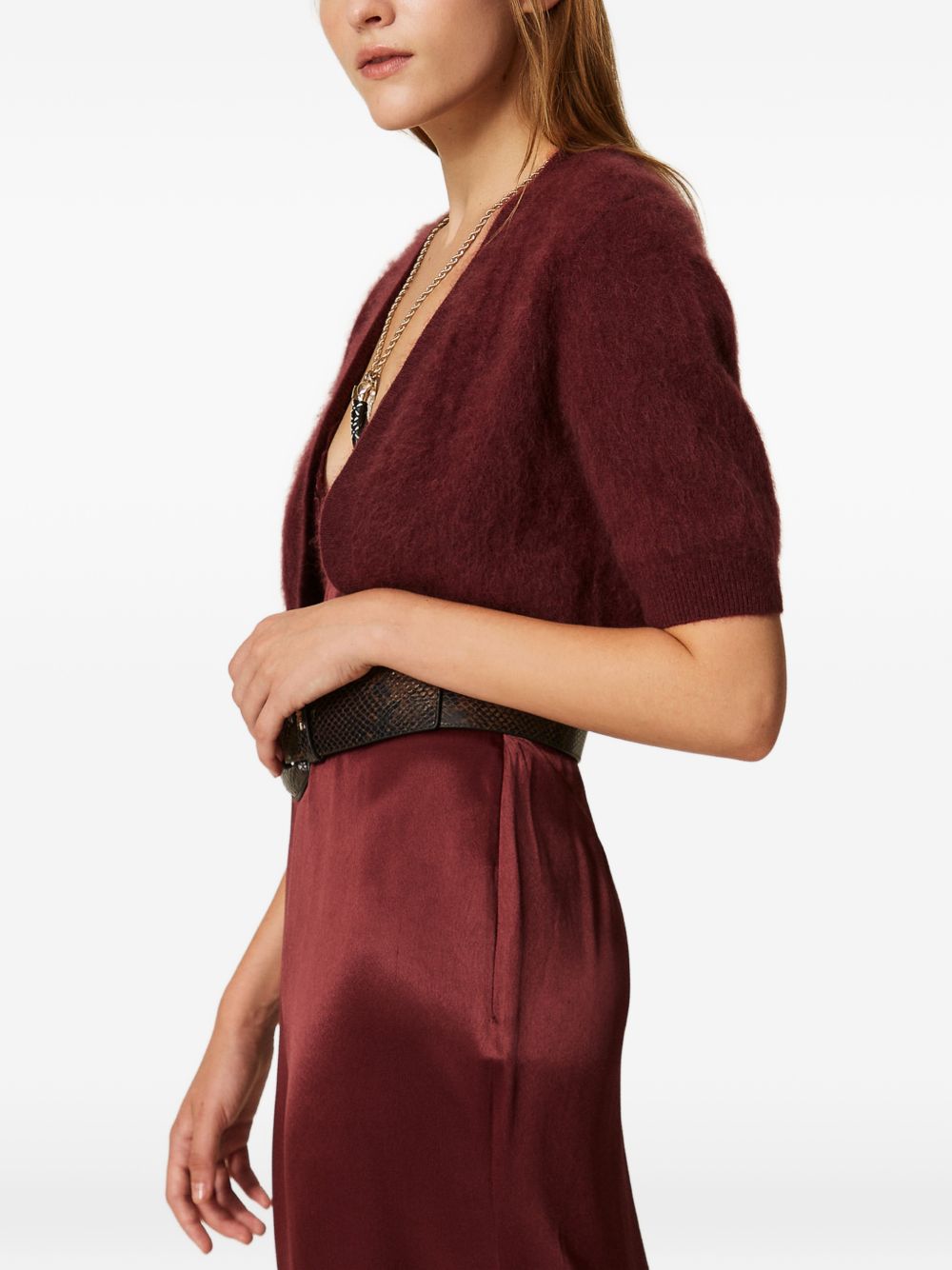 TWINSET Cardigan coprispalle bordeaux a maniche corte in lana