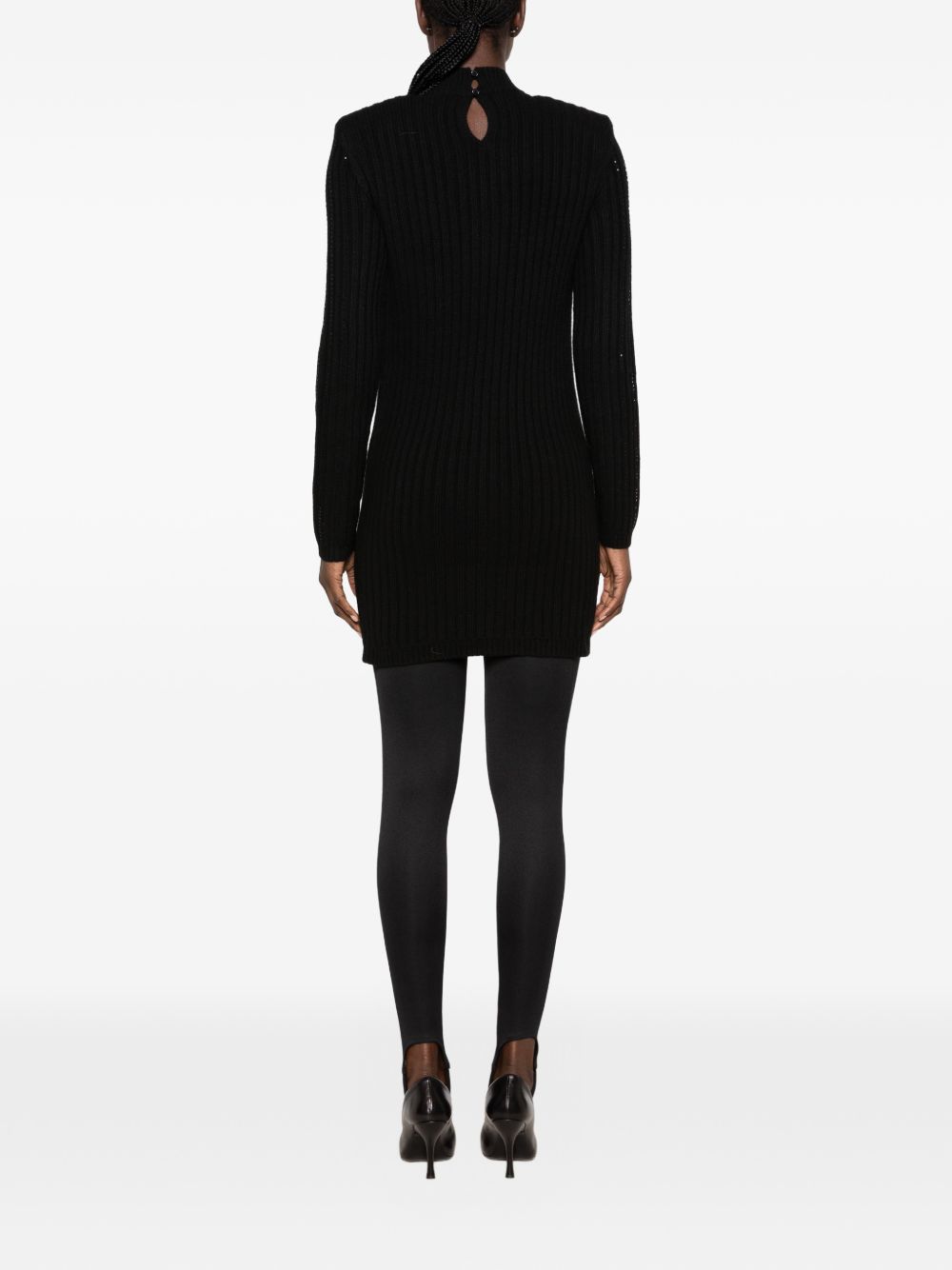 TWINSET Abito corto nero in misto lana con texture traforata
