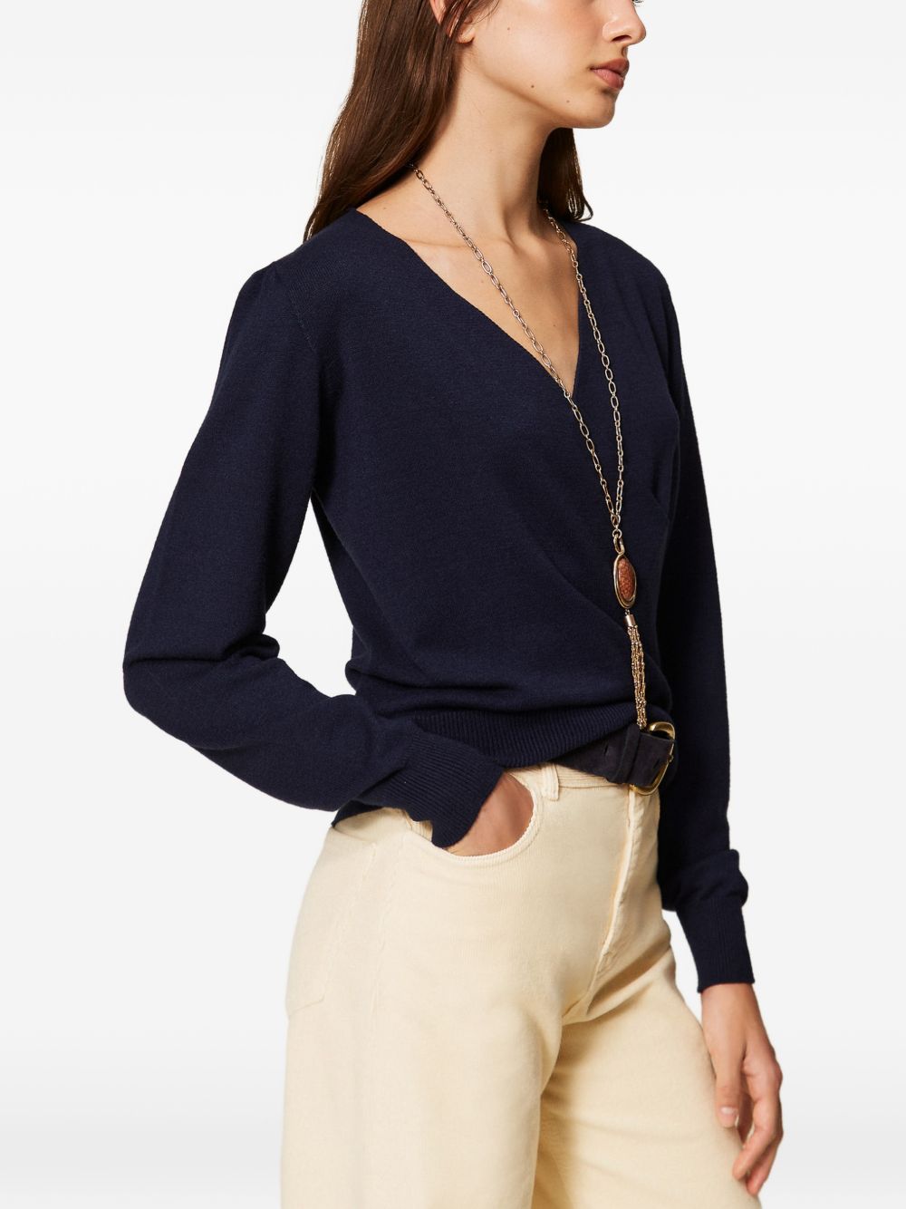 TWINSET Maglia con scollo incrociato a V blu