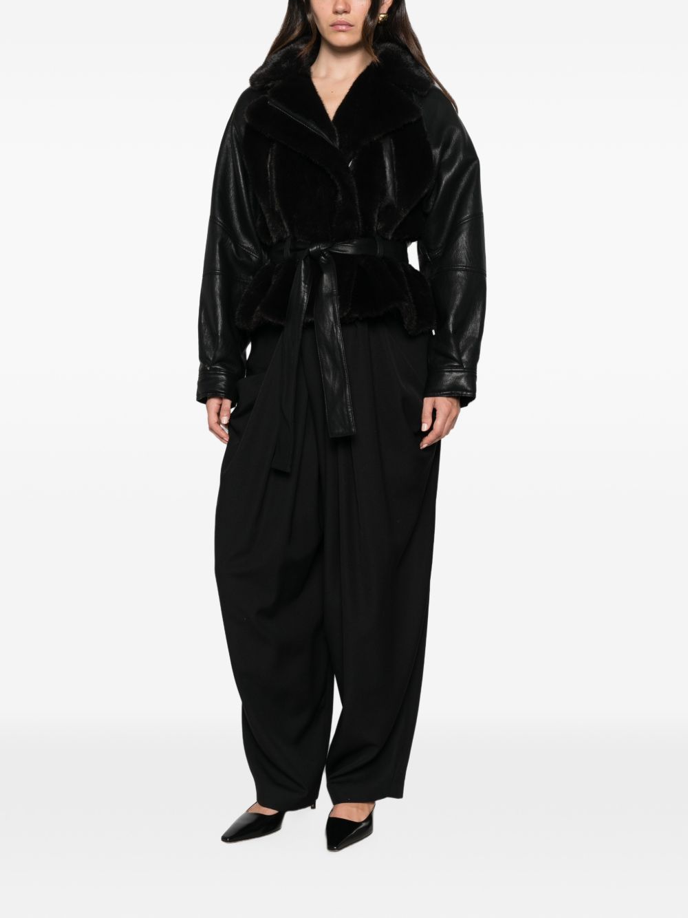 VALENTINI 1972 Giacca nera in ecopelle effetto eco mink