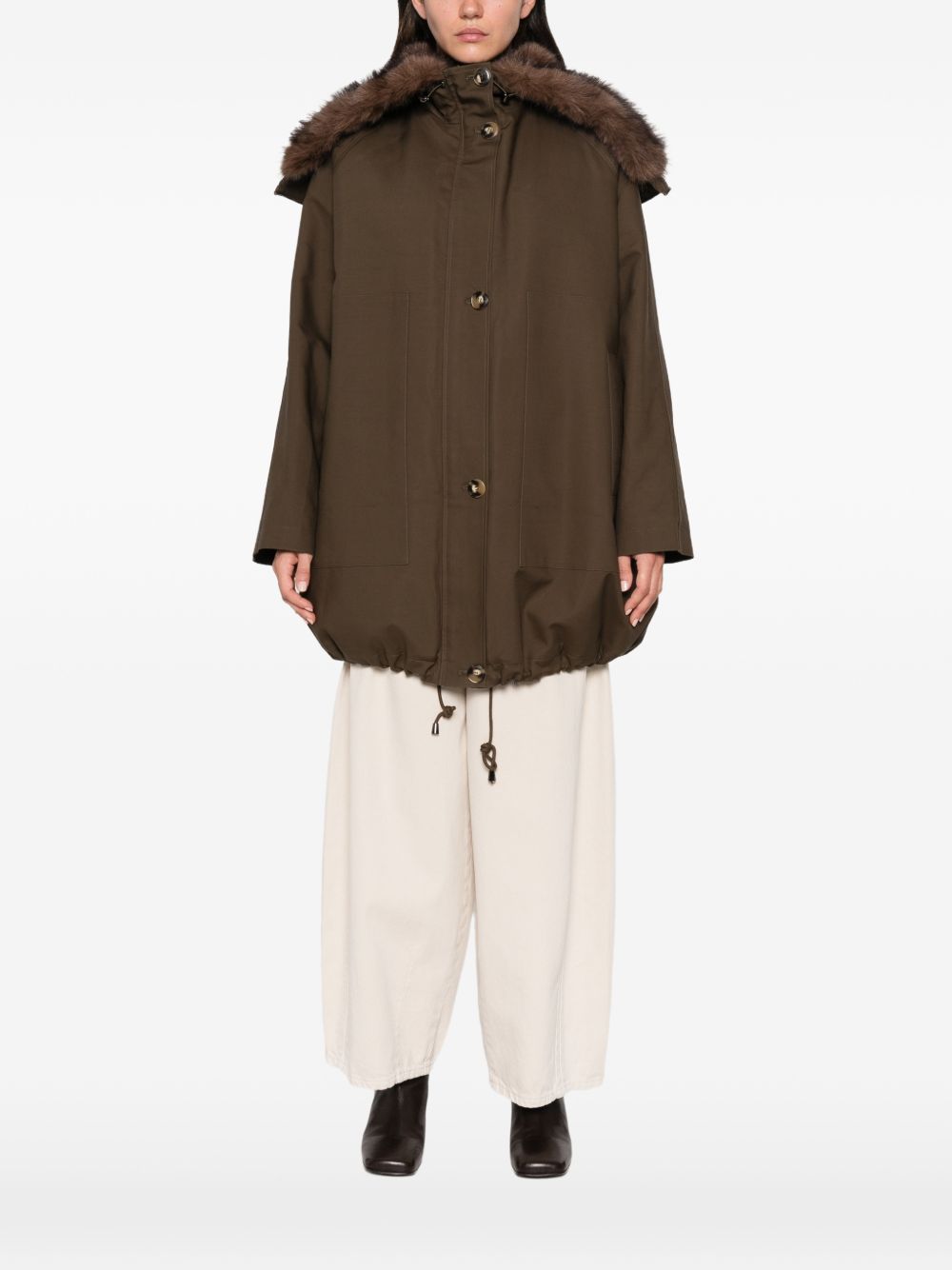 VALENTINI 1972 Parka verde con collo in ecopelliccia