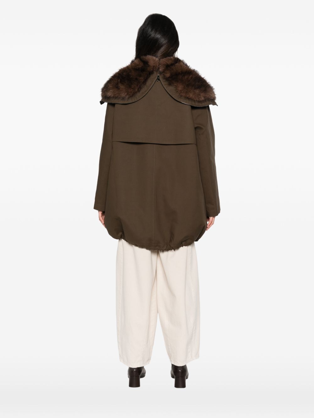 VALENTINI 1972 Parka verde con collo in ecopelliccia