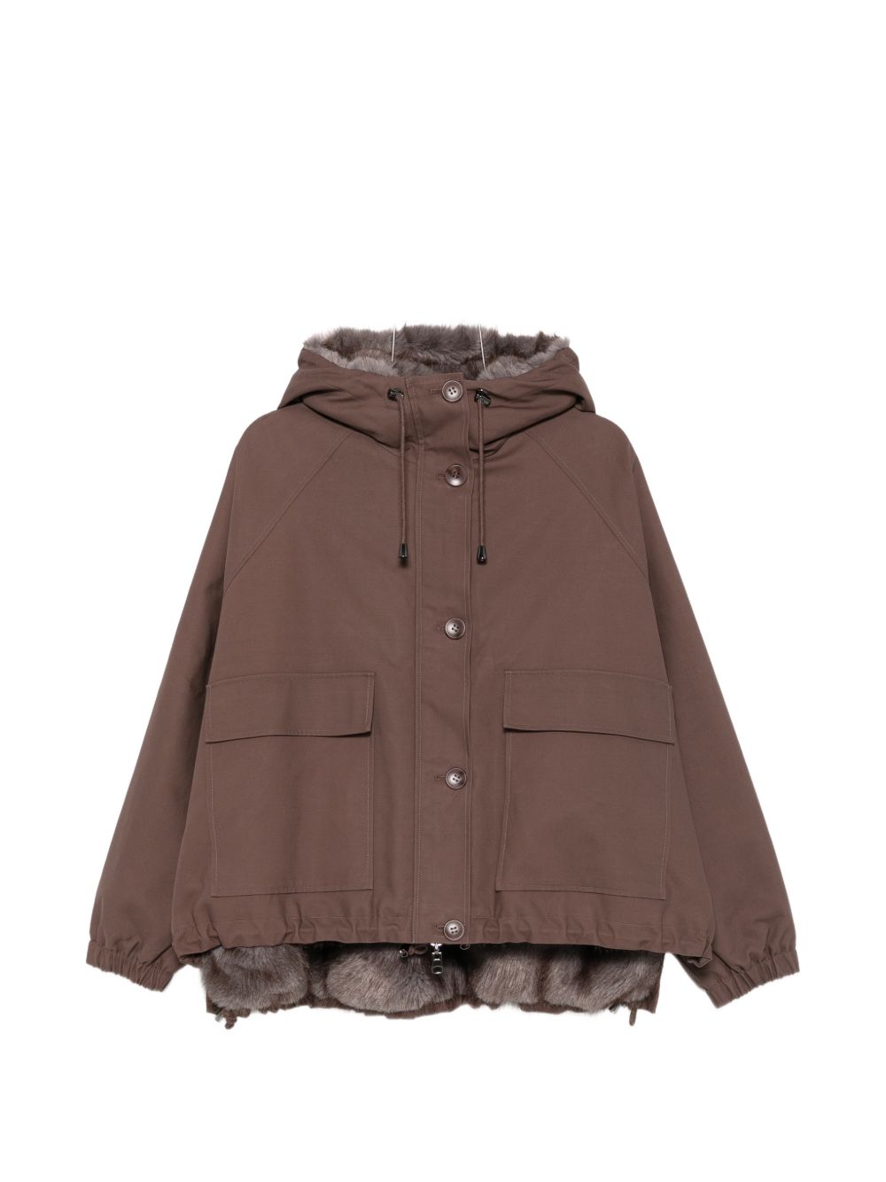 VALENTINI 1972 Parka reversibile marrone in ecopelliccia con cappuccio