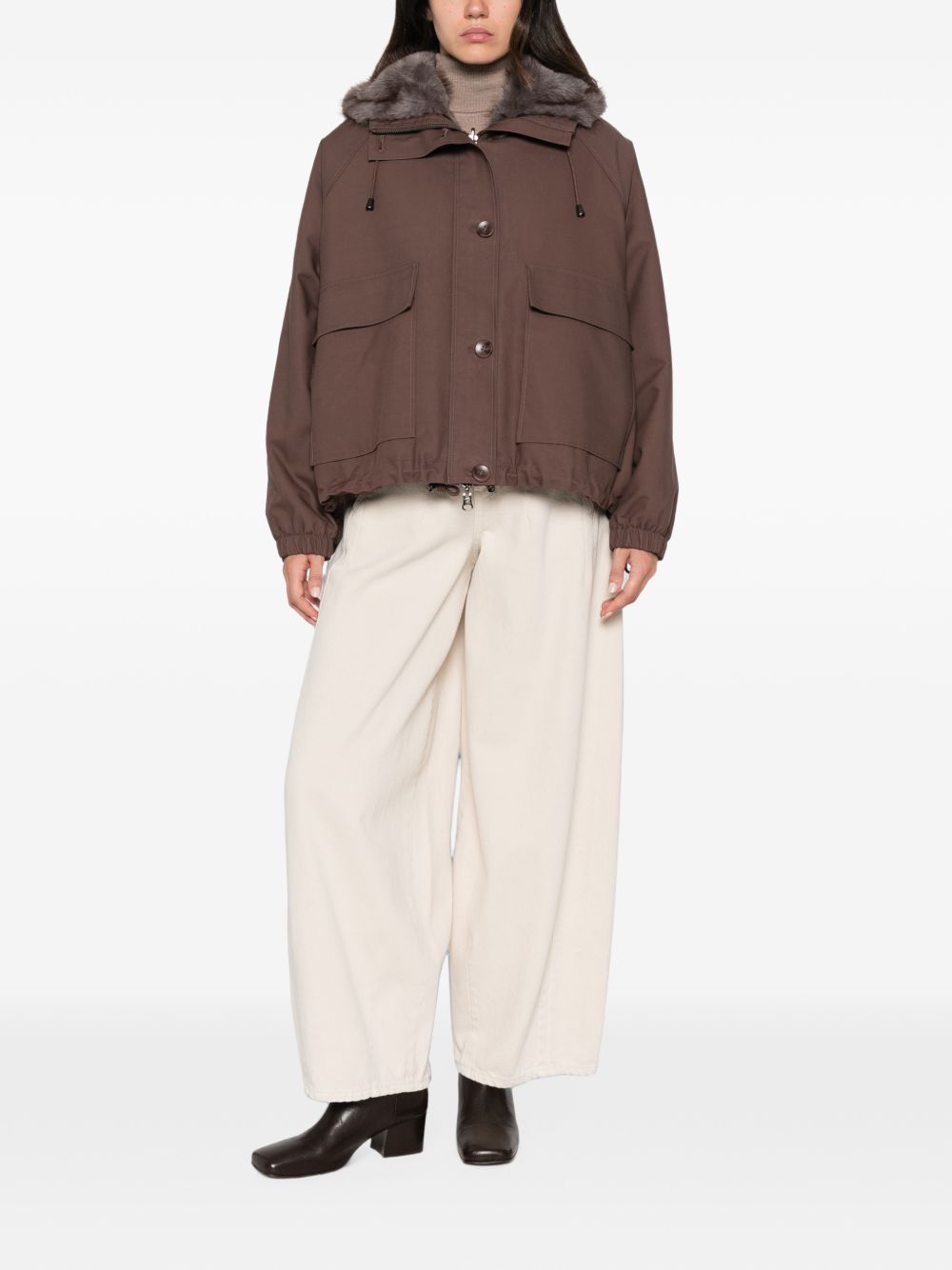 VALENTINI 1972 Parka reversibile marrone in ecopelliccia con cappuccio