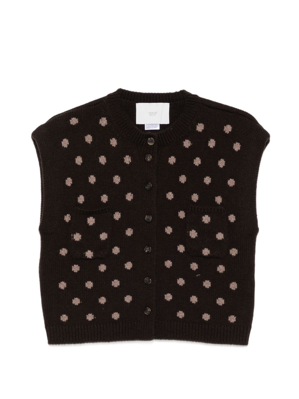 VANISE Gilet SUSAN CAFFÈ in lana marrone con motivo a pois