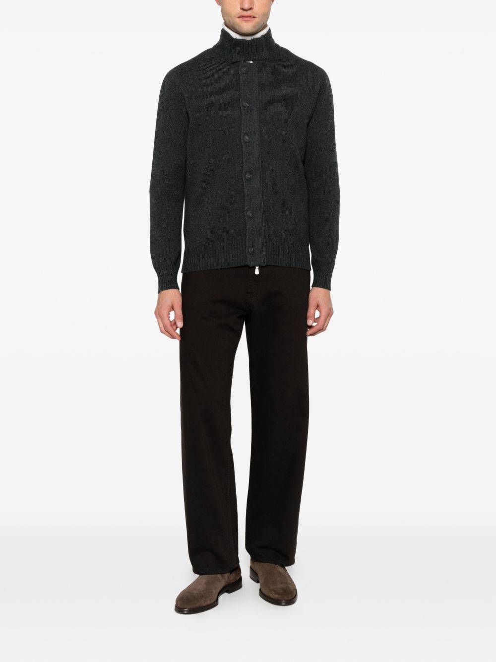 VENGERA Cardigan a collo alto con bottoni in lana antracite