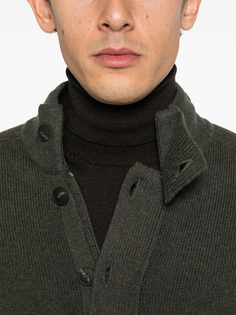 VENGERA Cardigan in maglia di lana verde scuro