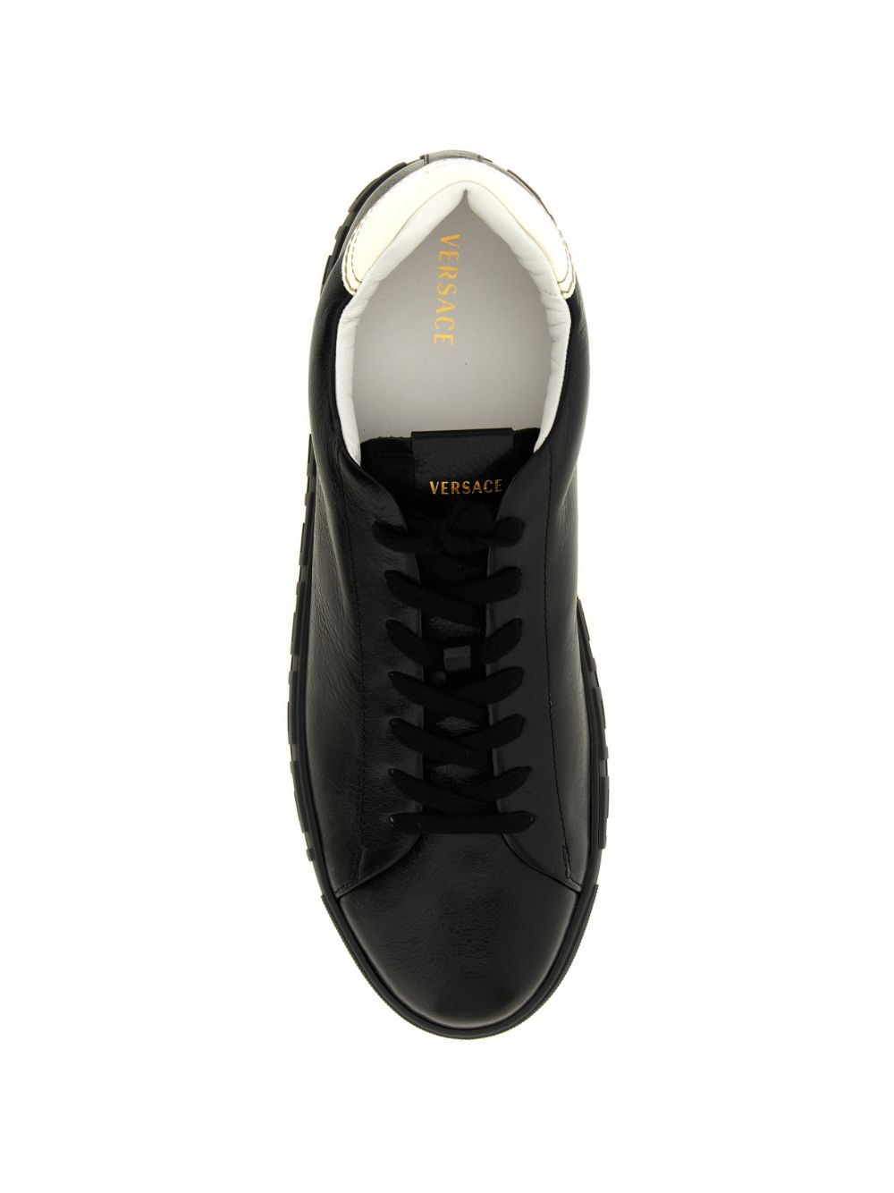 VERSACE Sneakers Greca in pelle nera con talloncino bianco