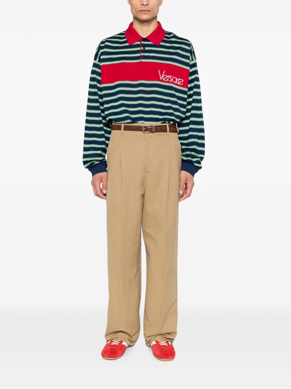 VERSACE Polo in cotone a righe con logo