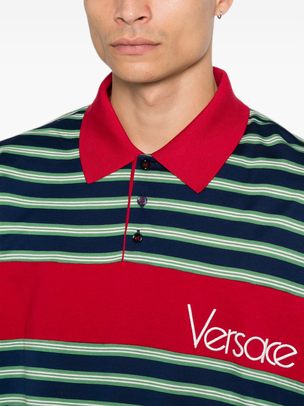 VERSACE Polo in cotone a righe con logo