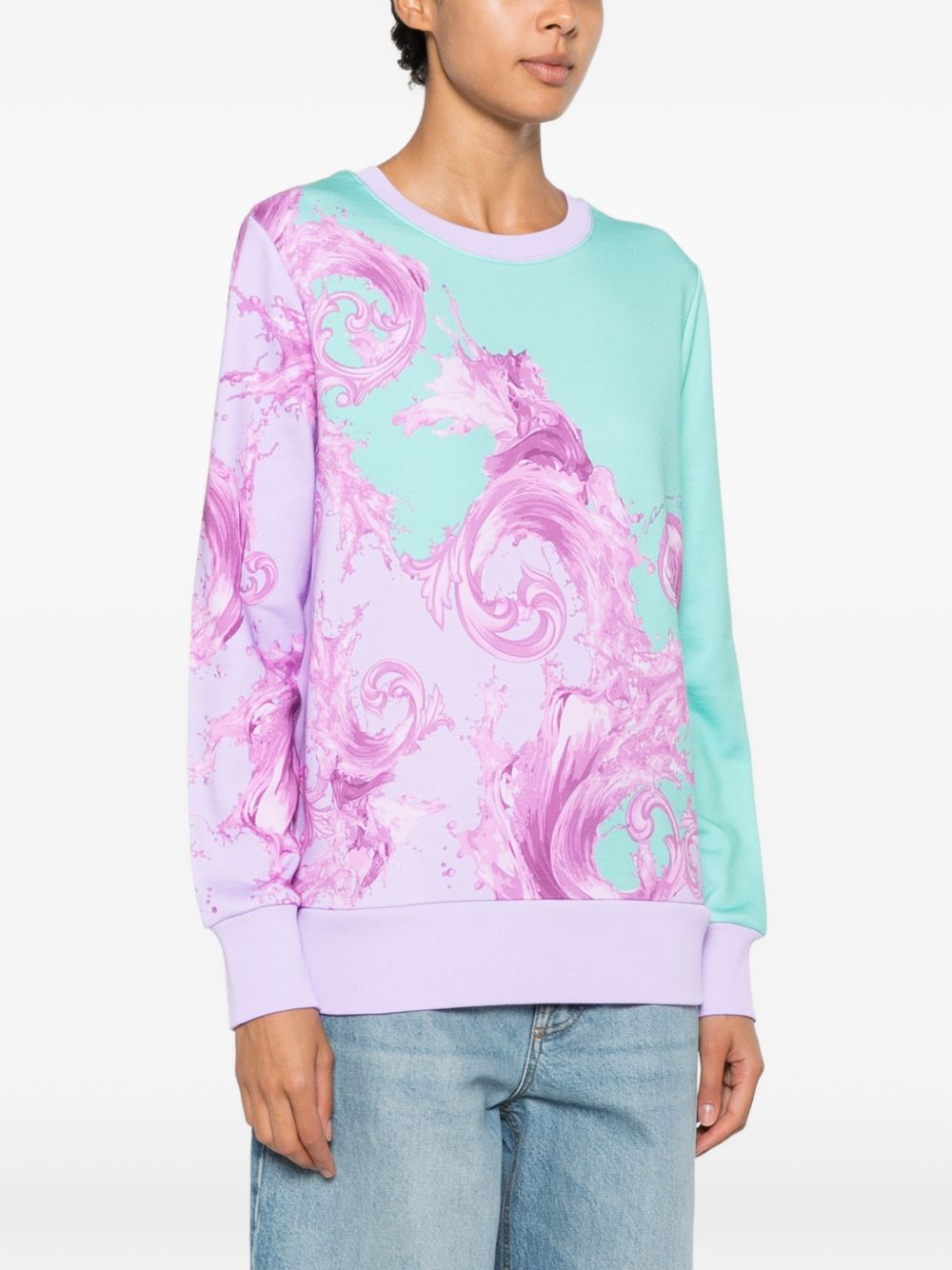 VERSACE JEANS COUTURE Felpa celeste con stampa grafica rosa