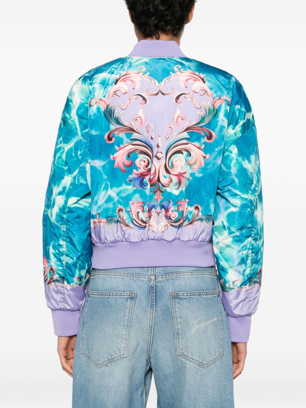 VERSACE JEANS COUTURE Bomber multicolore con stampa barocca azzurra e viola