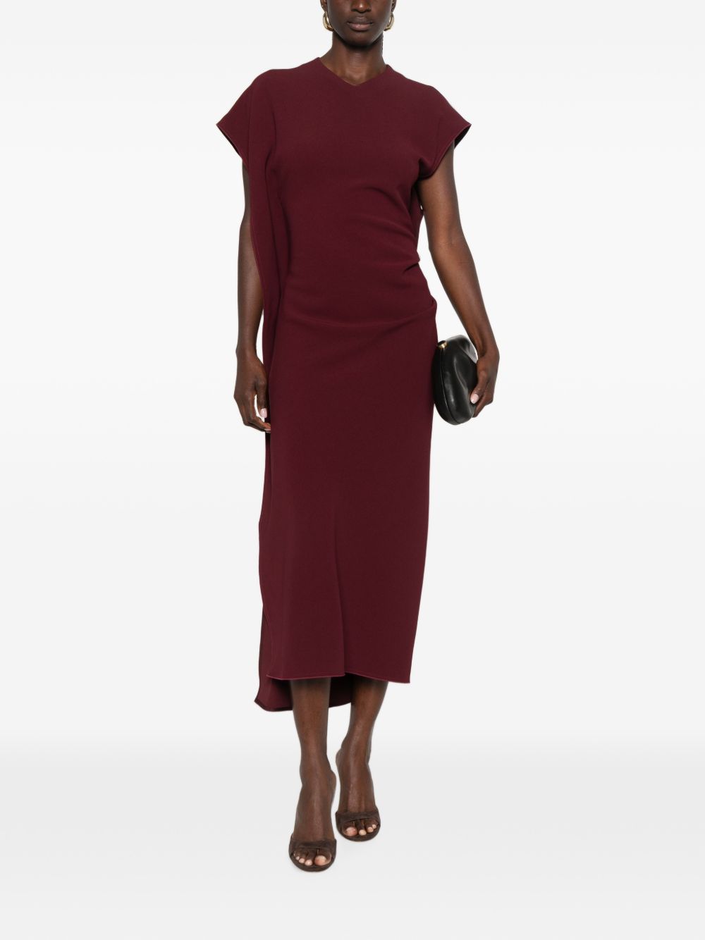 VICTORIA BECKHAM Abito lungo bordeaux senza maniche in tessuto morbido elegante